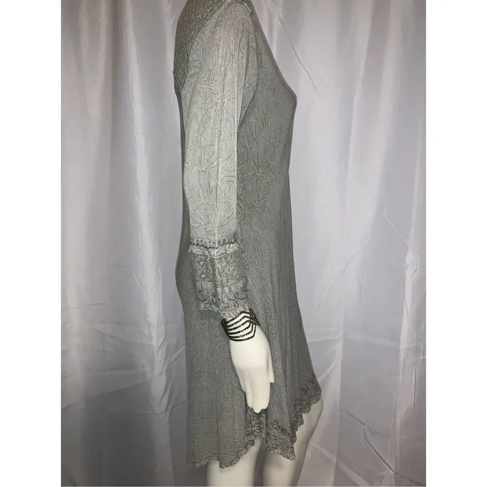 NWT VENUS IMPORTS EMBROIDERED‎ SAGE GREEN RAYON DRESS S/M - Picture 5 of 10